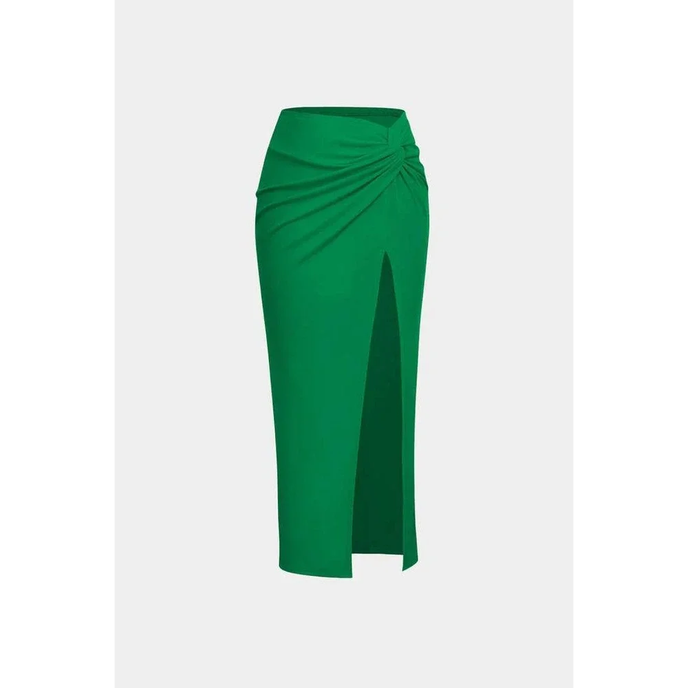 Micas Knee Length Green Skirt High‎ Slit Twist Front Fitted Maxi Size XS